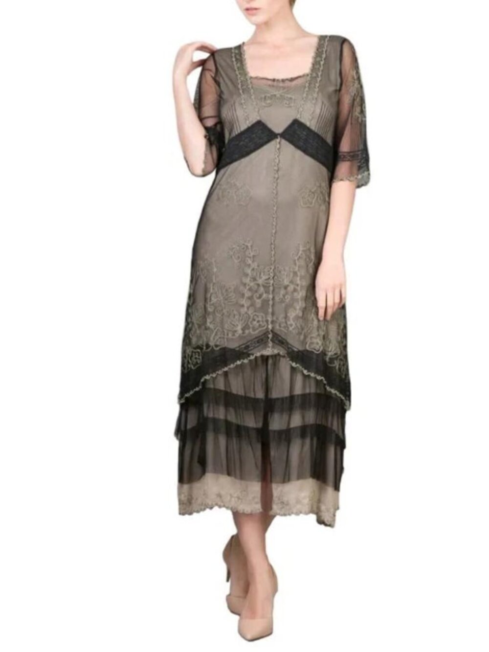 Nataya Age of Love Titanic Tea Party Dress black silver embroidered mesh vintage